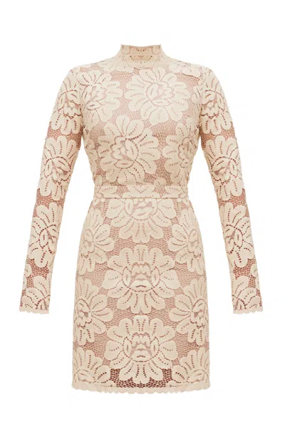 Undress Women's Neutrals Serin Cream Floral Lace Mini Dress With Open Back