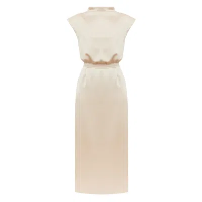 Undress Women's Neutrals Tessa Elegant Beige Satin Kimono Sleeves Midi Dress