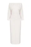 Undress Women's Neutrals / White Thea White Off-shoulder Jersey Midi Dress With Long Sleeves