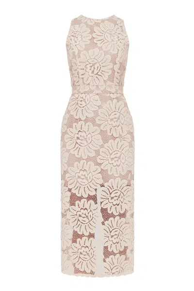 Undress Women's Neutrals Yema Pastel Floral Lace Cut Out Back Midi Dress