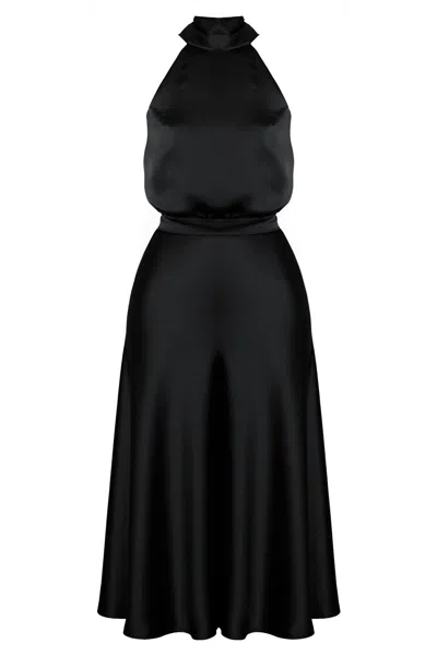 Undress Women's Noma Black Satin Midi Cocktail Dress