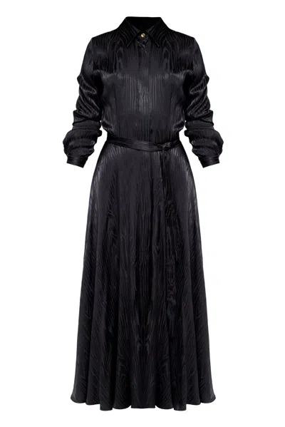 Undress Women's Paola Black Jacquard Viscose Midi Shirt Dress