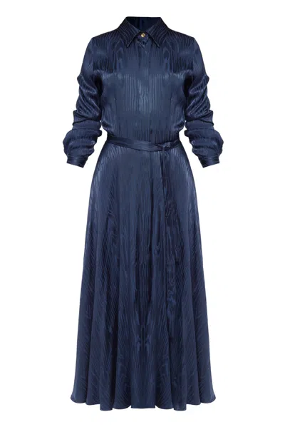 Undress Women's Paola Blue Jacquard Viscose Midi Shirt Dress