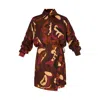 Undress Women's Pink / Purple / Brown Nova Brown Abstract Print Mini Shirt Dress With Kimono Sleeves