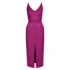 Undress Women's Pink / Purple Calista Magenta Vegan Leather Midi Dress With Pencil Skirt