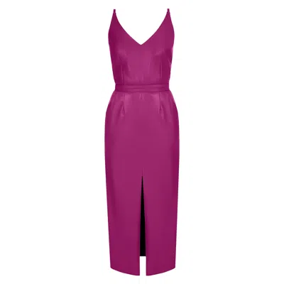 Undress Women's Pink / Purple Calista Magenta Vegan Leather Midi Dress With Pencil Skirt