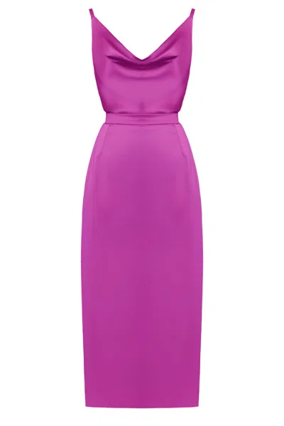 Undress Women's Pink / Purple Kamea Magenta Pink Satin Midi Cocktail Dress In Pink/purple