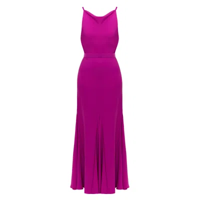 Undress Women's Pink / Purple Linea Magenta Pink Long Evening Gown With Cowl Neck
