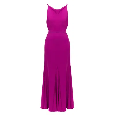 Undress Women's Pink / Purple Linea Magenta Pink Long Evening Gown With Cowl Neck In Pink/purple