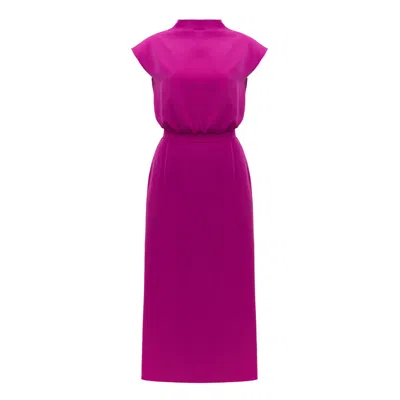 Undress Tessa Magenta Pink Short Kimono Sleeves Midi Cocktail Dress In Pink/purple