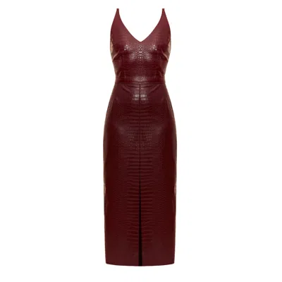 Undress Women's Red Calista Bordeaux Vegan Leather Midi Dress With Front Slit