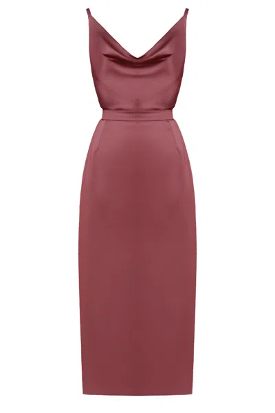 Undress Women's Red Kamea Fire Brick Satin Cocktail Midi Dress In Burgundy