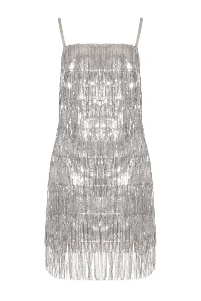 Undress Women's Silvi Silver Sequin Fringe Cocktail Dress