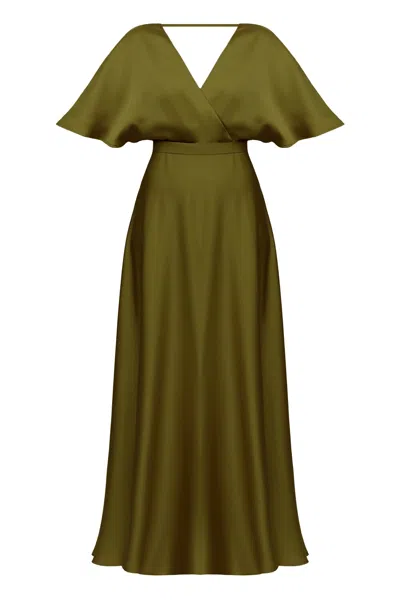Undress Women's Solene Olive Green Satin Long Dress For Wedding Guest