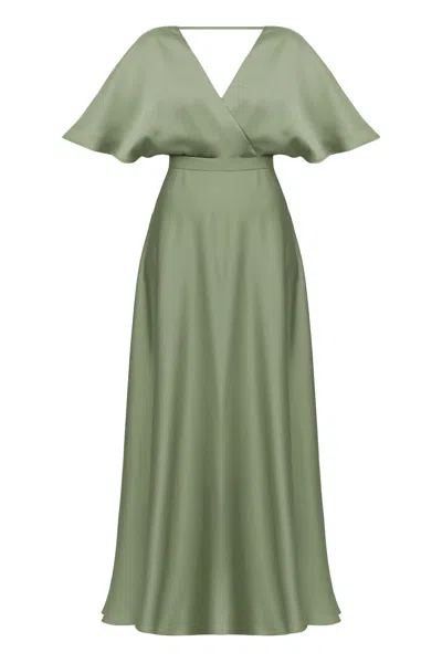 Undress Women's Solene Sage Green Satin Long Wedding Guest Dress