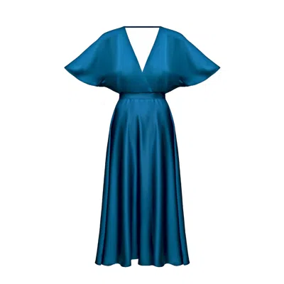 Undress Women's Sonya Blue Midi Cocktail Dress With Butterfly Sleeves