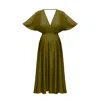 Undress Women's Sonya Olive Green Midi Cocktail Dress With Butterfly Sleeves In Green