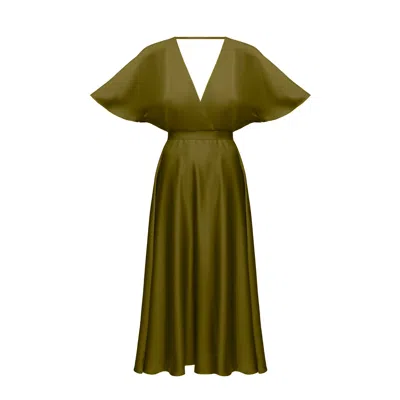Undress Women's Sonya Olive Green Midi Cocktail Dress With Butterfly Sleeves