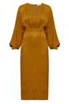 Undress Women's Yellow / Orange Beca Honey Orange Cupro Midi Dress With Voluminous Sleeves In Yellow/orange