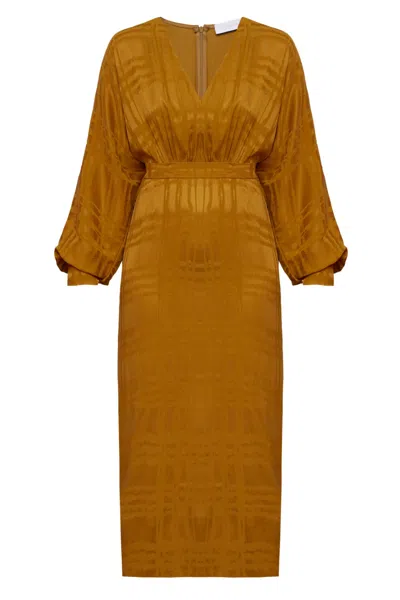 Undress Women's Yellow / Orange Beca Honey Orange Cupro Midi Dress With Voluminous Sleeves In Brown