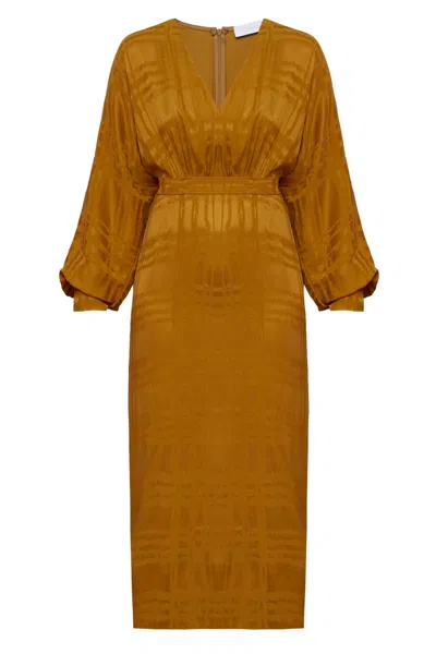 Undress Women's Yellow / Orange Beca Honey Orange Cupro Midi Dress With Voluminous Sleeves In Yellow/orange