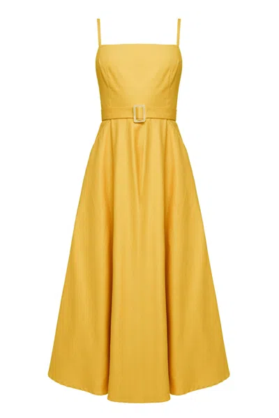 Undress Women's Yellow / Orange Matissa Yellow Denim Circle Skirt Midi Dress
