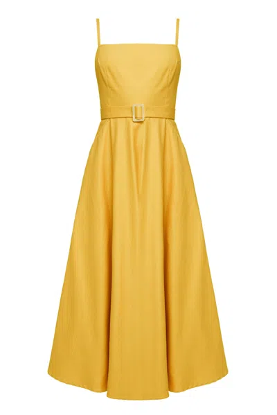 Undress Women's Yellow / Orange Matissa Yellow Denim Circle Skirt Midi Dress In Yellow/orange