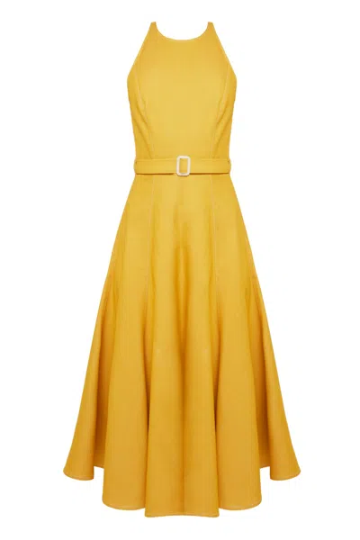 Undress Women's Yellow / Orange Ode Yellow Denim Godet Midi Dress In Yellow/orange