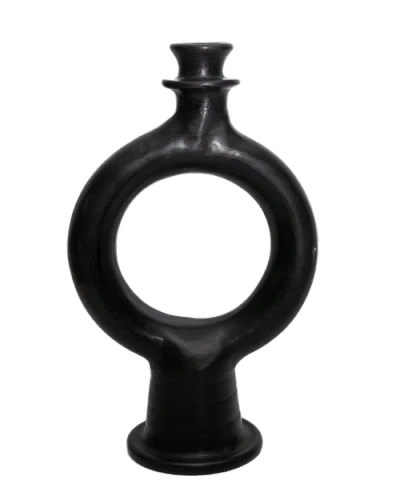 Une Vie Nomade Moroccan Glazed Terracotta Candle Holder In Black