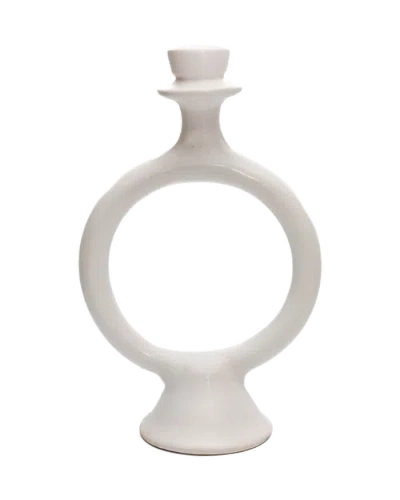 Une Vie Nomade Moroccan Glazed Terracotta Candle Holder In White