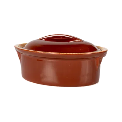 Une Vie Nomade Vintage Oval Lidded Baking Dish With Lid In Brown