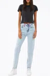 Unemployed Denim Hand-painted High-rise Tapered Jeans In Light Blue In Blue