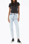 Unemployed Denim Leather Pocket High-rise Tapered Jeans In Light Blue In Blue