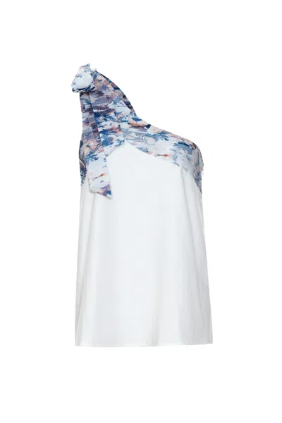 Unexpectedone Put A Bow On It - Jean Blue - Women's Natural Fabric One Shoulder Top In White