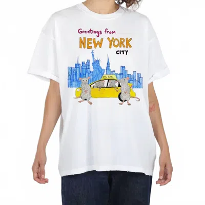 Unfortunate Portrait Greetings From New York Boyfriend Tee In White In Blue