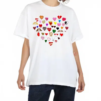 Unfortunate Portrait Hearts Boyfriend Tee In White In Multi