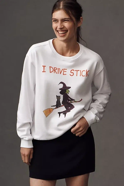 Unfortunate Portrait Witch & Broomstick Sweatshirt In White