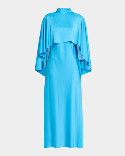 Ungaro Abigal Mock-neck Cape Gown In Blue