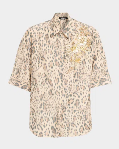 Ungaro Aimee Beaded Animal-print Blouse In Multi