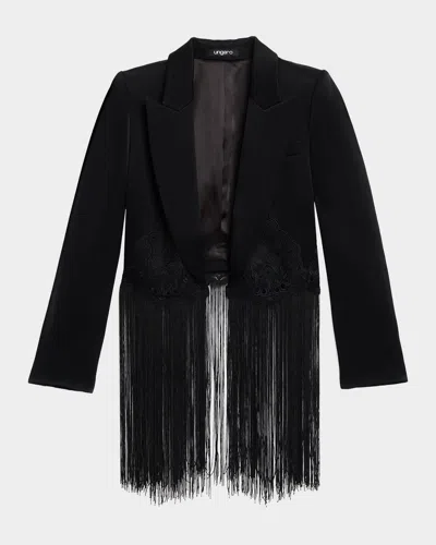UNGARO ALMA LACE-TRIM FRINGE BLAZER