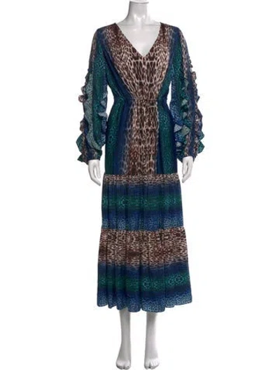 Pre-owned Ungaro Animal Print Long Dress In Blue
