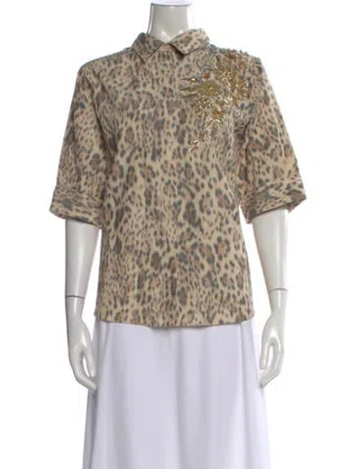Pre-owned Ungaro Animal Print Three-quarter Sleeve Top In Neutral