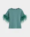 Ungaro Aria Feather-cuff Satin Blouse In Green