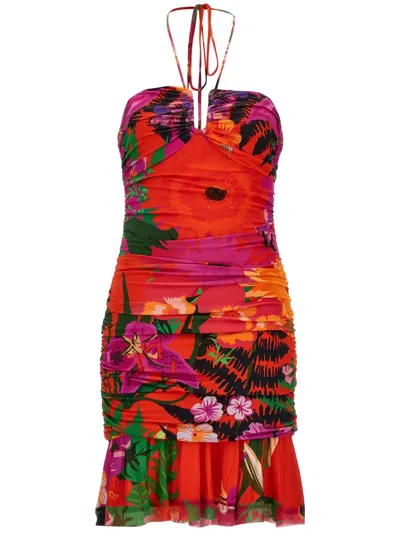 Ungaro Women's Bellamy Ruched Halter Minidress In Pink Tulip Multi