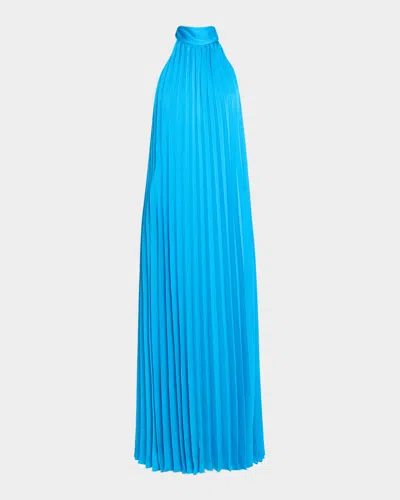 Ungaro Beverly Pleated Trapeze Halter Gown In Blue