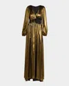 Ungaro Blouson-sleeve Metallic Foile Gown In Blackgold