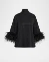 Ungaro Claire Strass Feather-cuff Turtleneck Blouse In Black