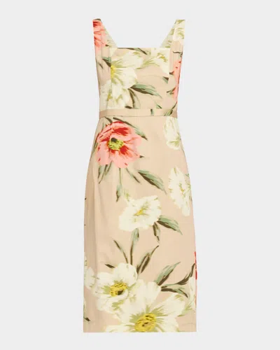 Ungaro Cyra Floral-print Stretch Cotton Midi Sheath Dress In Neutral