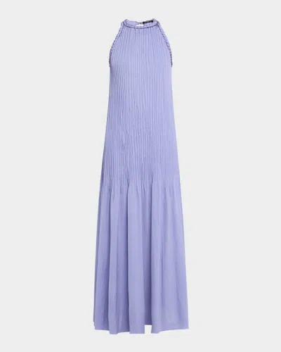 Ungaro Eva Braided-trim Plisse Halter Maxi Dress In Purple