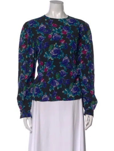 Pre-owned Ungaro Floral Print Crew Neck Blouse In Blue